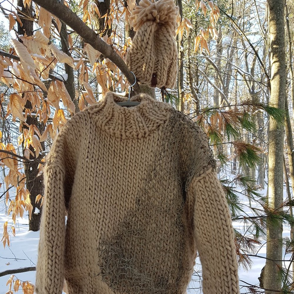 Wool winter set, hazelnut, sweater and matching hat, hand knitted